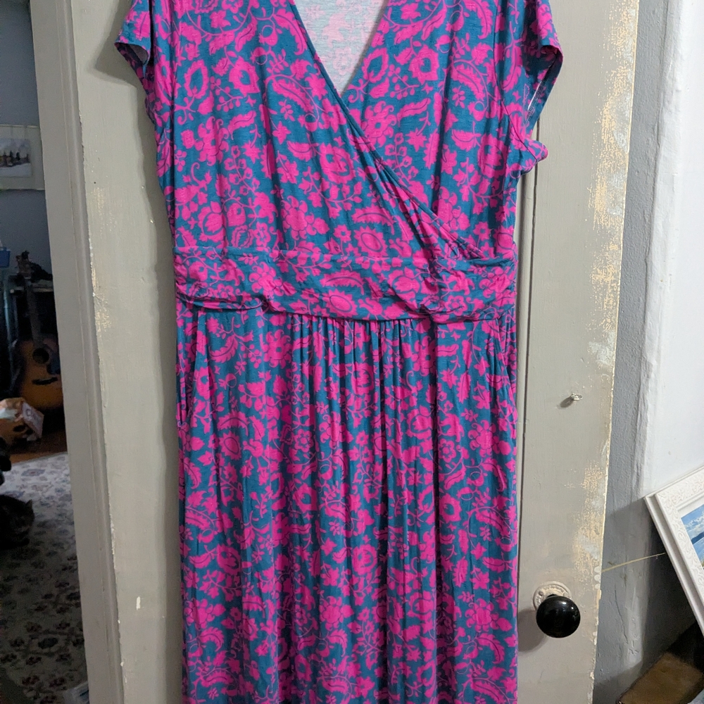 Boden Pink and Blue Floral Midi Dress